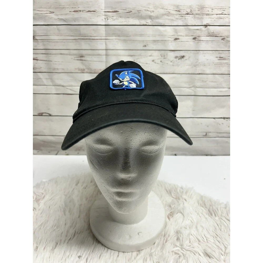 Sonic The Hedgehog Trucker Hat Cap Black Mesh Embroidered‎ Adjustable US 8/14